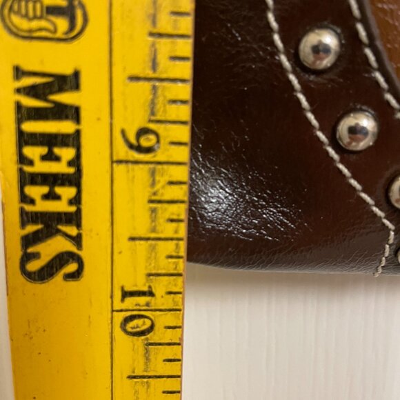 Two tone brown cross body purse with silver tone mirrored star, and studs - Picture 13 of 15